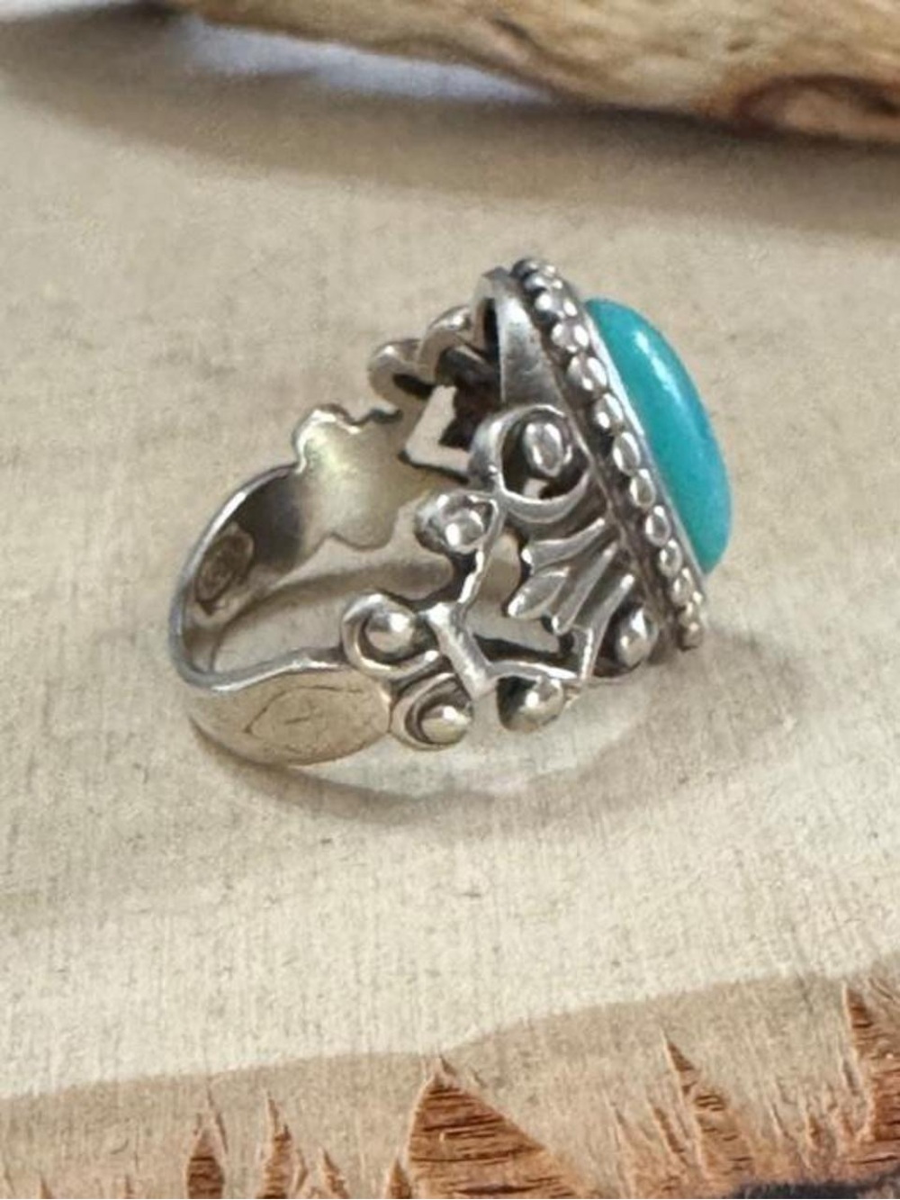 Vintage 925 Sterling Silver Avon Turquoise Scroll Sterling Silver Ring Size 7 - Picture 3 of 8